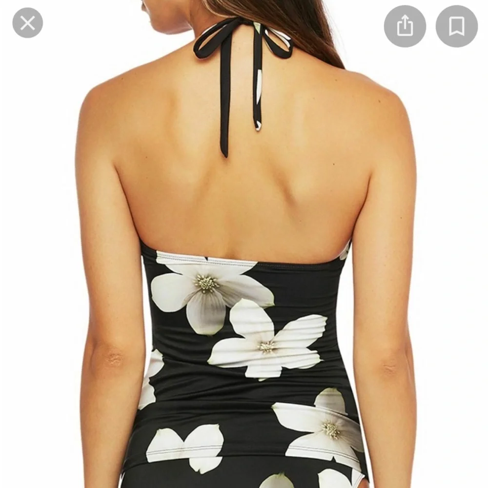 Lauren Ralph Lauren BLACK/WHITE Villa Floral Halter Tankini Top sz 6